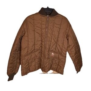 Vintage Full Zip Light Weight Lined Brown Puffer Jacket With Pockets Medium FLAW